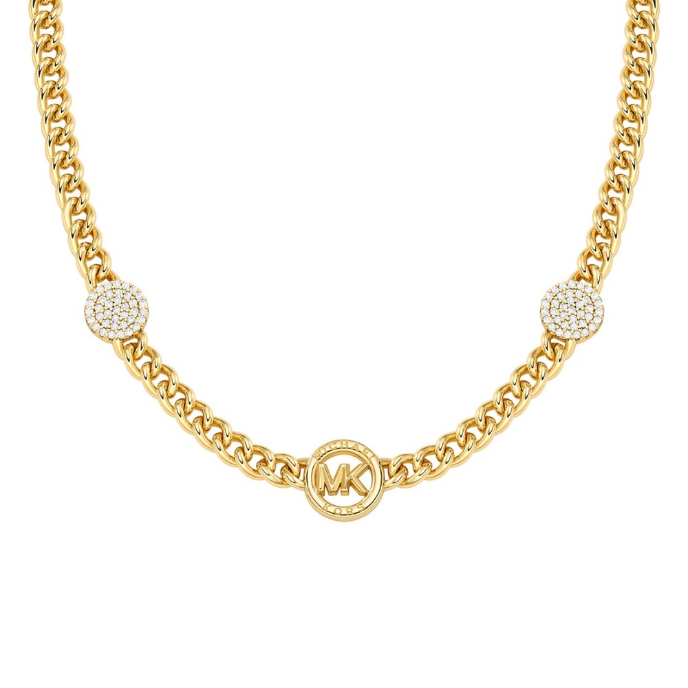 Brass Cubic Zirconia Pave Three Charm Chain Necklace in 14K Gold-Plated